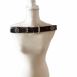 Brown and Silver Leather Belt with Studded Design. Fair offers appreciated